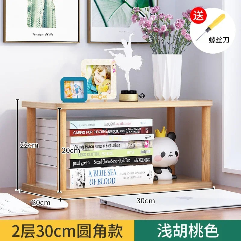 Minimalist Wooden Desktop Bookshelf | Multi-Layer Desk Organizer