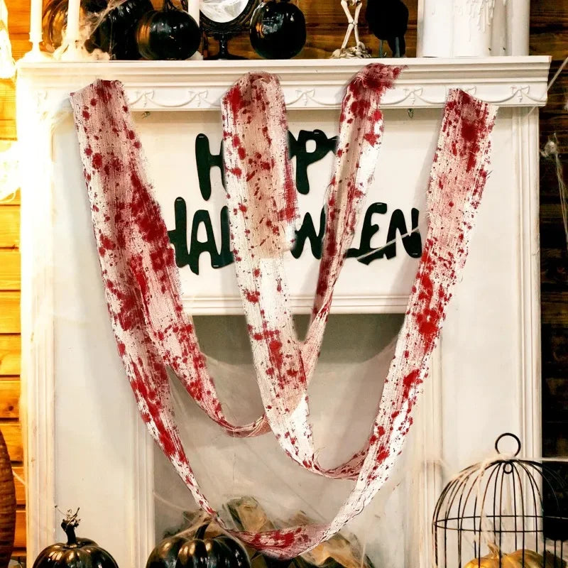 Halloween Blood-Stained Gauze & Warning Tape Decoration Set