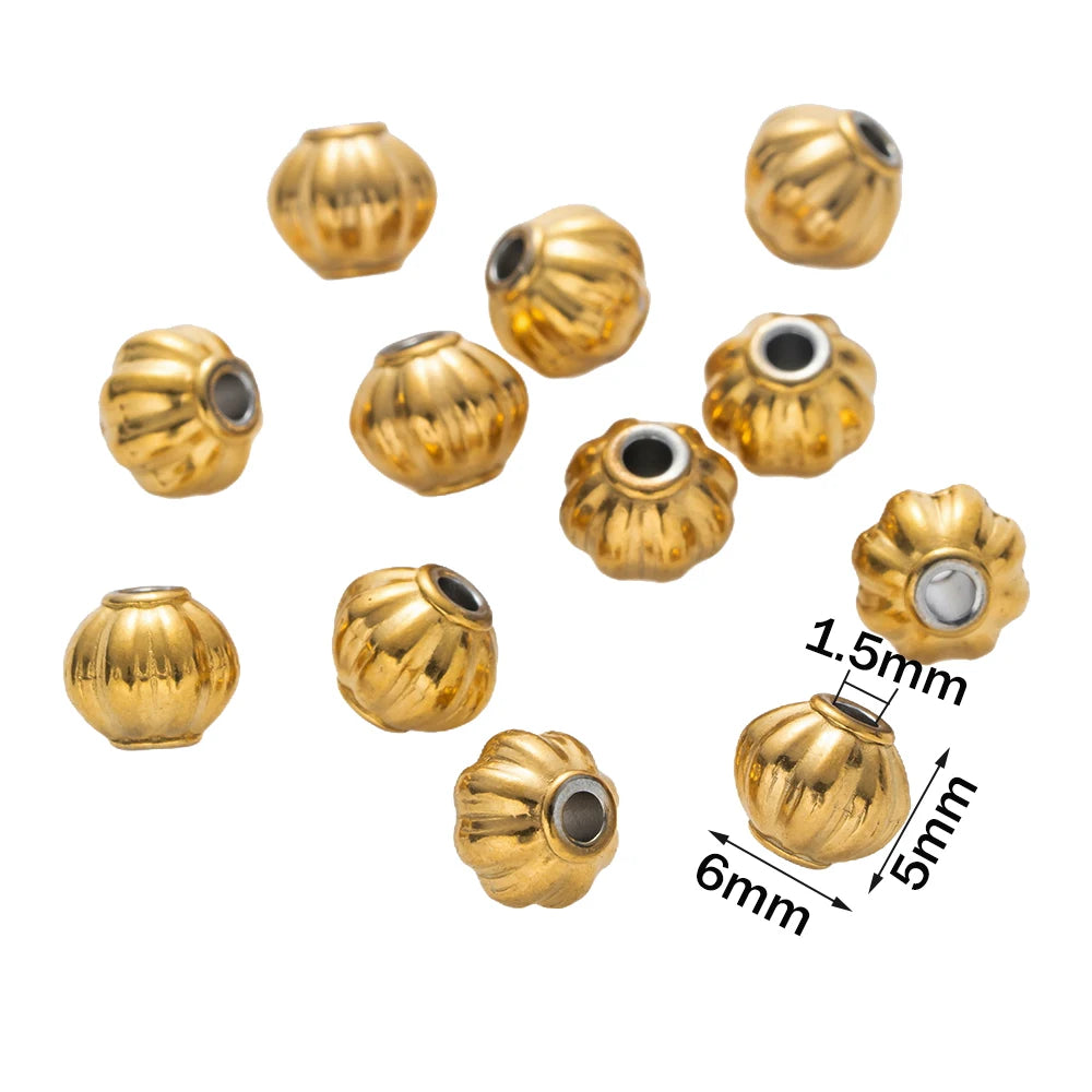 20pcs 3/4/5/6mm Stainless Steel Corrugated Pumpkin Round Beads Metal Spacer for DIY Braceket Necklace Craft Jewelry Making Oasis Select Gold 6mm