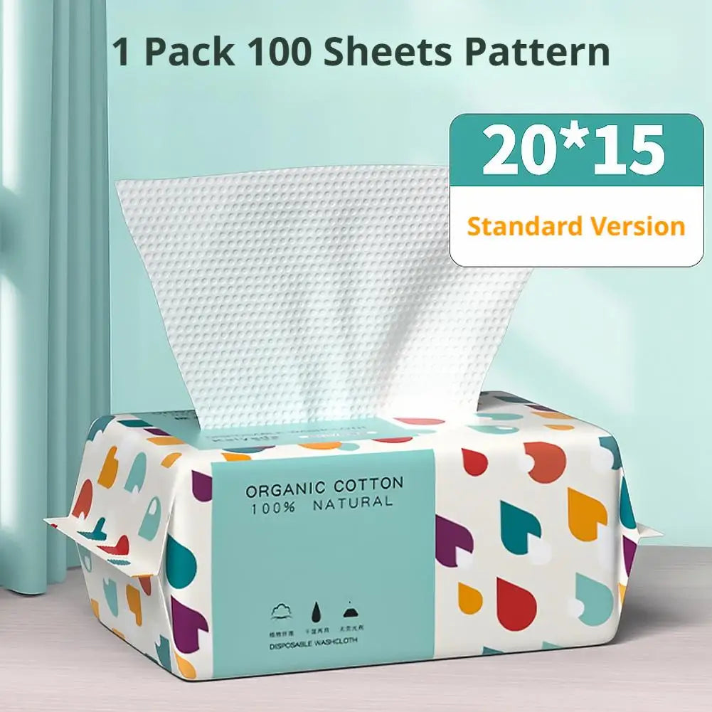 Soft Cotton Disposable Face Towel Thicken Facial Towelettes, Dry Wipes Facial Tissue for Makeup Removal & Skincare (100 Count) Oasis Select