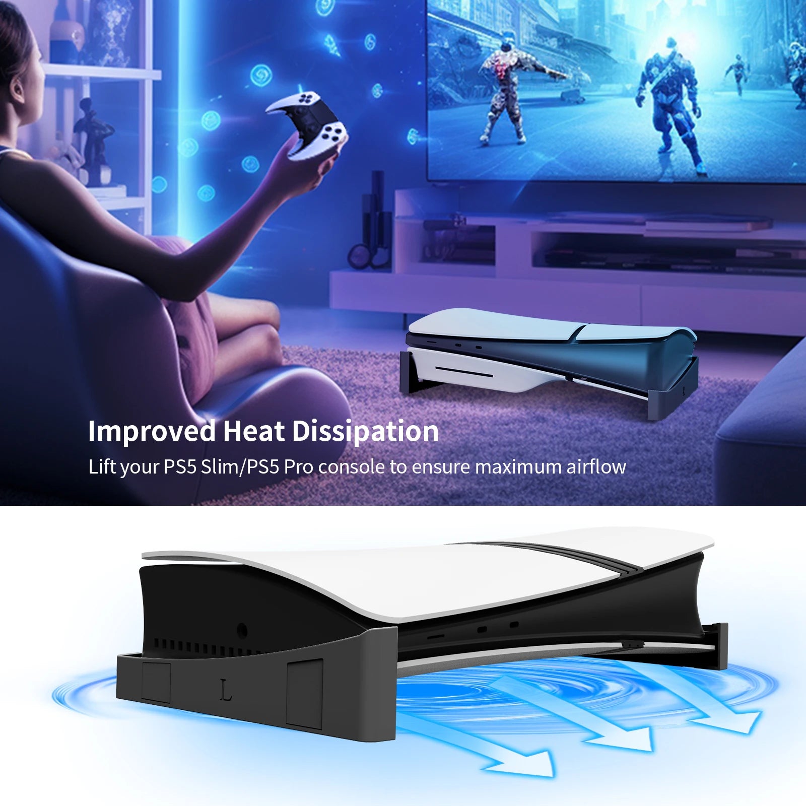 PS5 Slim & Pro Horizontal Stand – Sturdy ABS Console Cradle