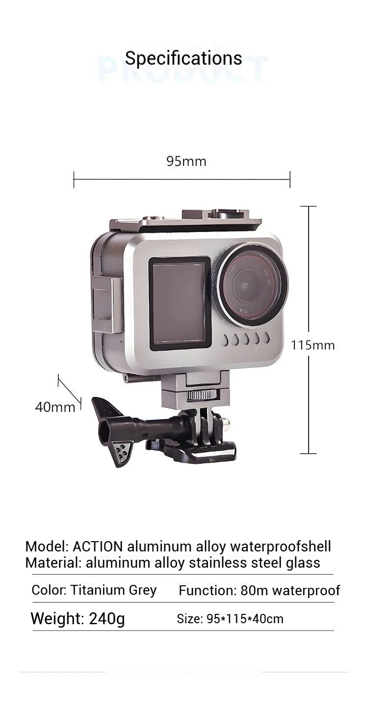 Aluminum Waterproof Dive Case for DJI Action 5 Pro/4/3 – 80m