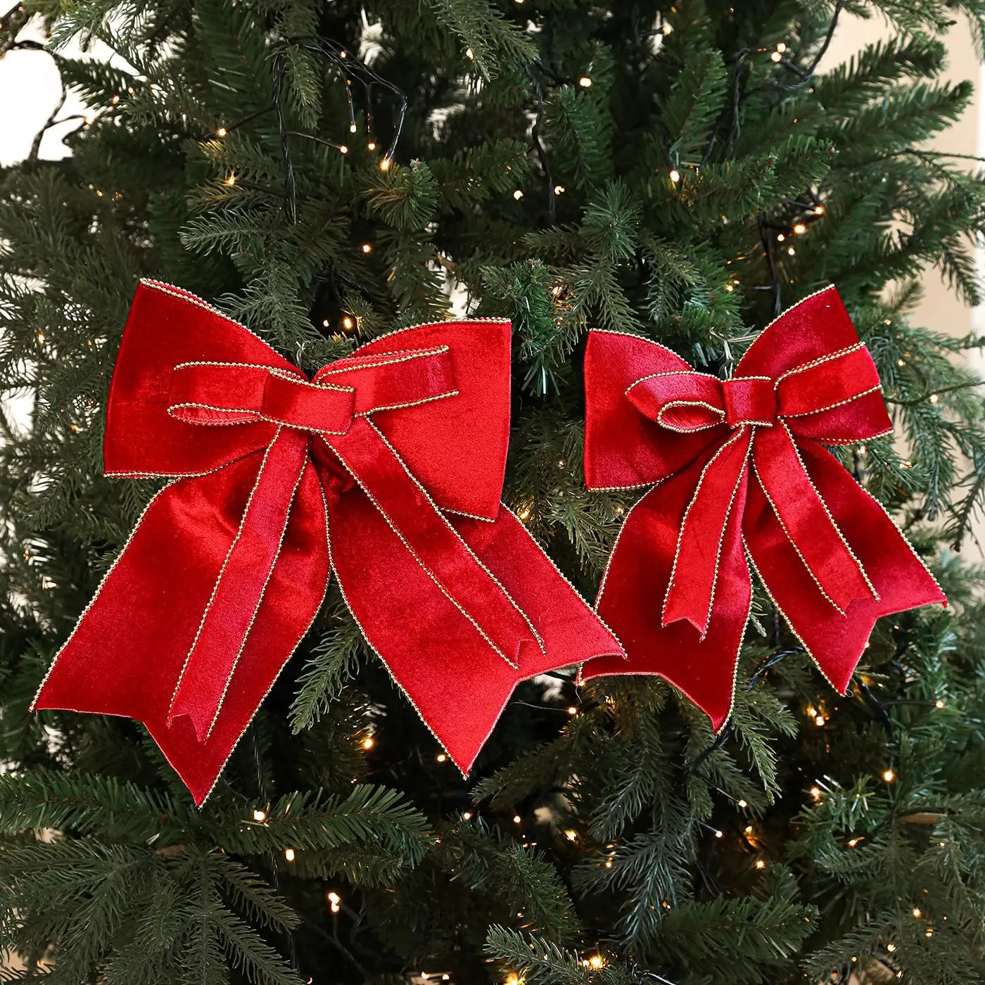 30cm Double Layer Velvet Red Christmas Bow Christmas Tree Top Bow Outdoor Decorations Wedding Hanging Pendant New Year Ornament Oasis Select