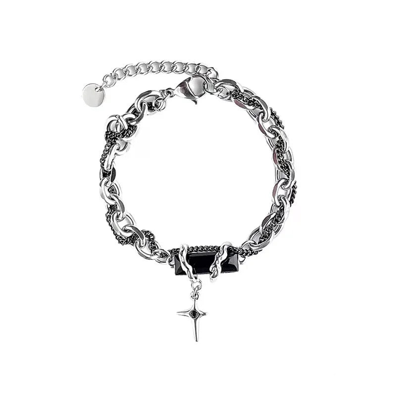 Retro Black Zircon Star Bracelet For Women Men Gifts Trend Metal Chain Unisex Goth Jewelry New Couple Accessories Oasis Select