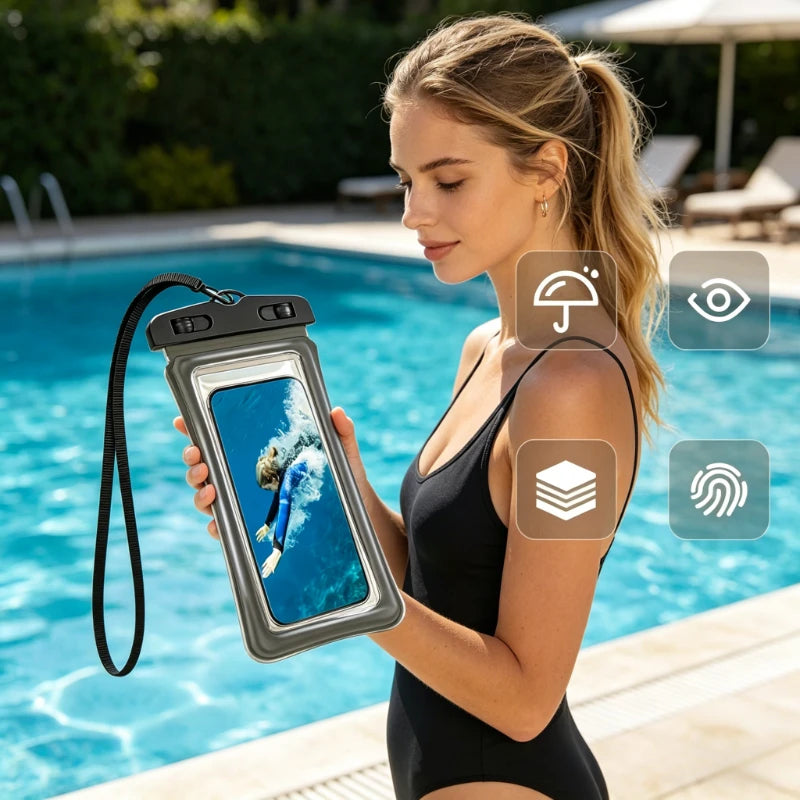 Waterproof Phone Pouch Case 3D Clear Soft Edges Underwater Phone Dry Bag IPX8 Waterproof Case for Beach Cruise Kayaking Travel Oasis Select