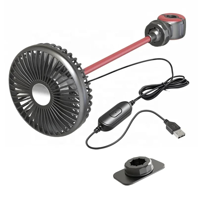 Portable Car Air Circulator USB Electric Fan 3 Gear Adjustable 360° Swivel Rear Seat Ventilation for Sedan Truck Auto Accessory Oasis Select 1PC
