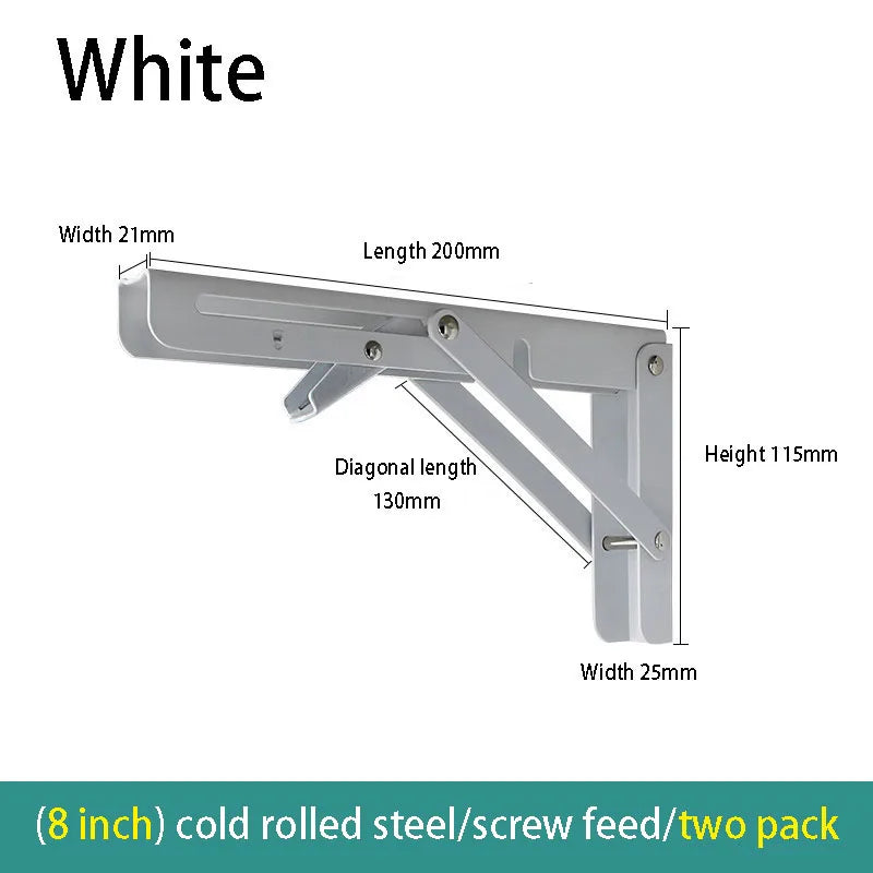 2PCS Thickened stainless steel folding bracket triangular bracket right angle holder wall shelf layer board bracket Oasis Select white-8inch 2pcs