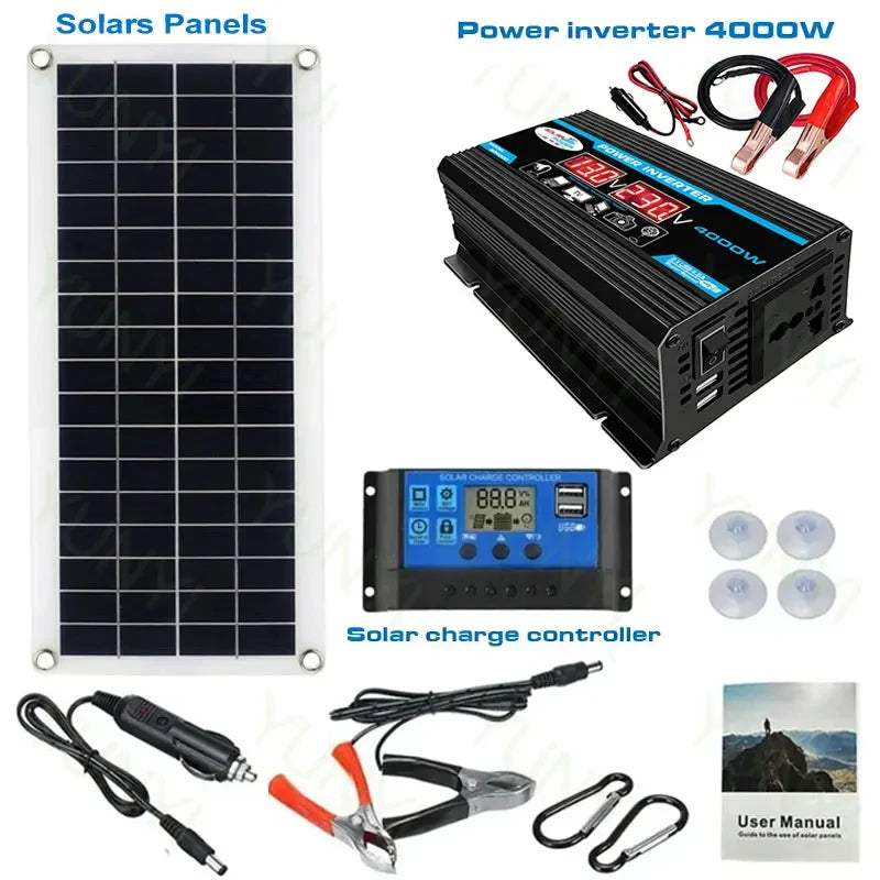 12V/220V Solar Panel System Solars Panels 4000W Solar Inverter Kit Battery Chargers Controller Complete Power Generation Oasis Select