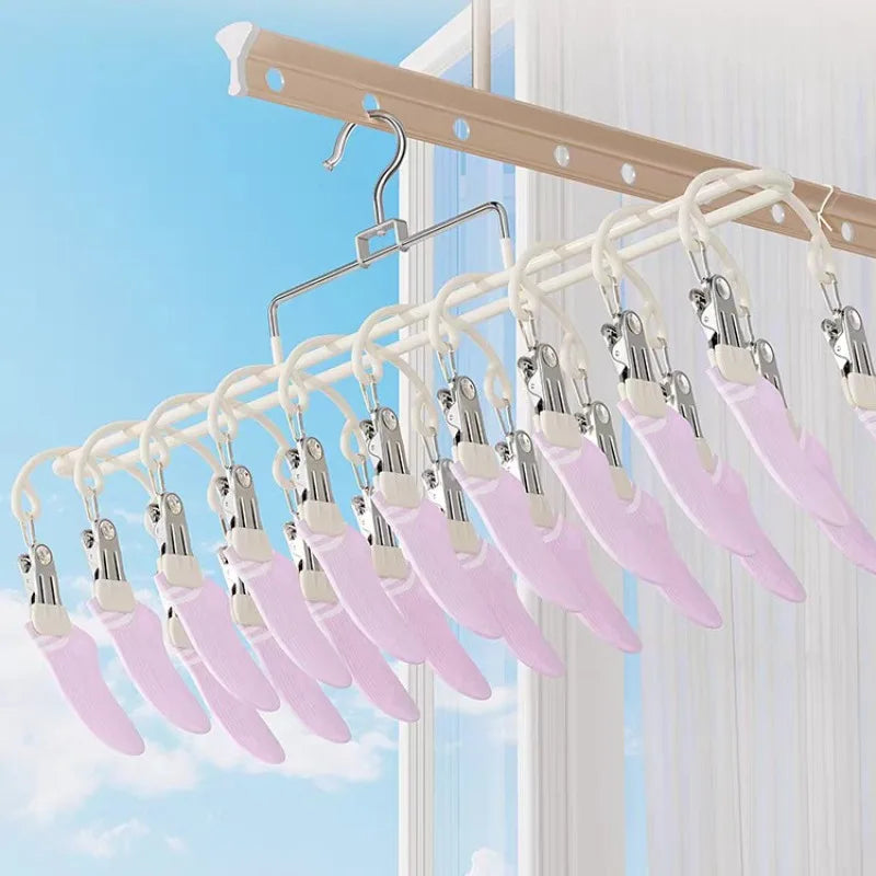 20 Clips Heavy Duty Stainless Steel Laundry Hanger - Windproof Non-Slip Multi-Clip Drying Rack for Socks, Underwear, Bras Oasis Select