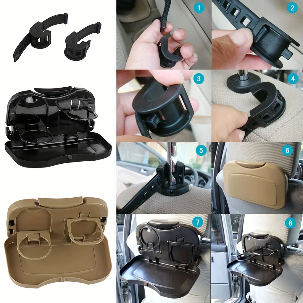 Foldable Car Back Seat Table Auto Drink Food Cup Mini Tray Holder Stand Desk Trash Bin Storage Case Interior Vehicle Accessories Oasis Select