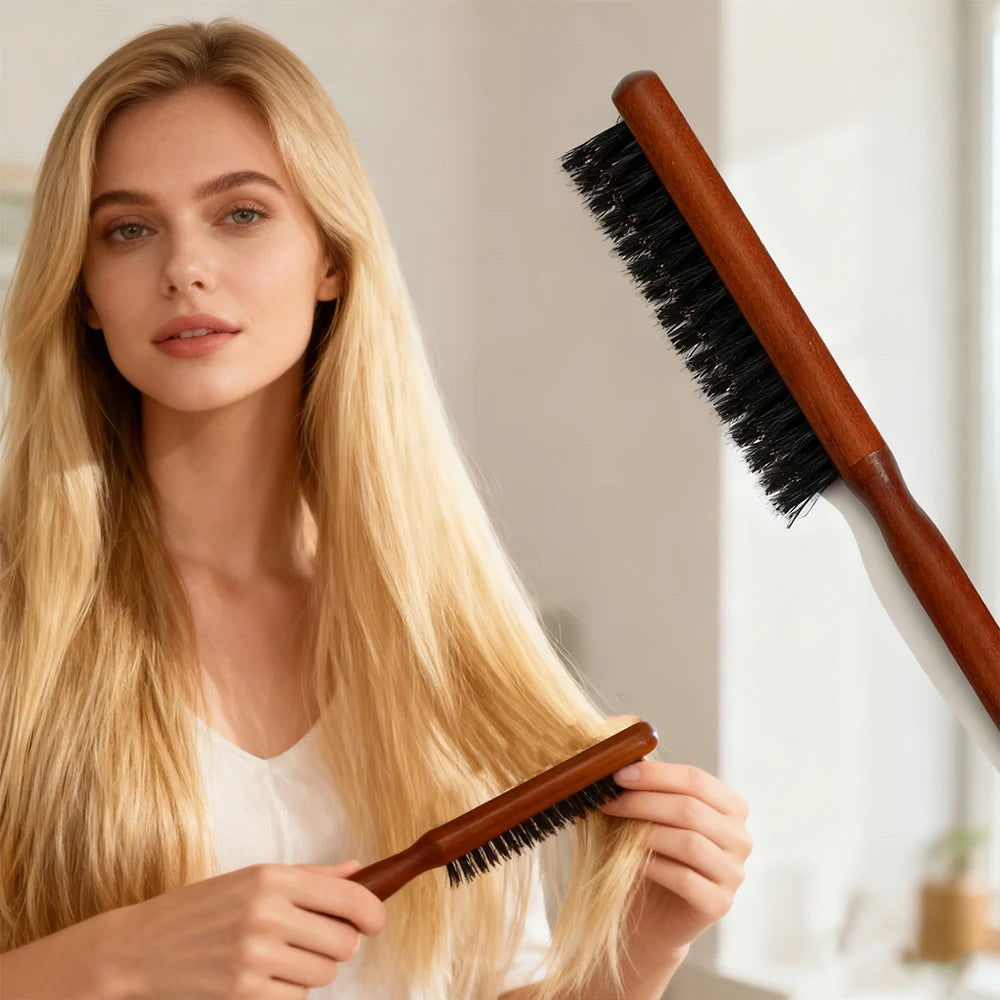 Natural Boar Bristle Hair Fluffy Comb Wood Handle Hair Brush Anti-static Barber Hair Comb Scalp Massage Hairdresser Styling Tool Oasis Select