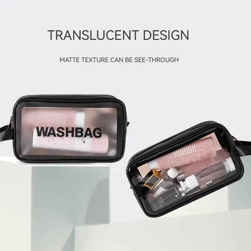 PU Waterproof Cosmetic Bag Portable Large Capacity Transparent Wash Bag Travel Frosted Cosmetic Organizer Swimming Bag Oasis Select