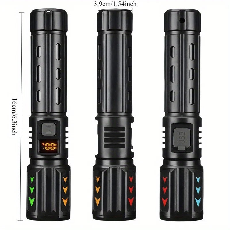 Most Powerful LED Flashlight Type-C USB Rechargeable Long Range Flashlights 3 Lighting Modes Telescopic Zoom Torch Oasis Select
