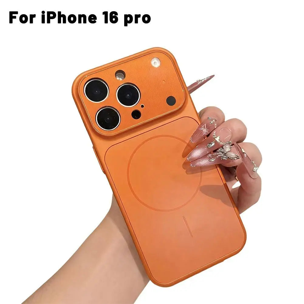 Original Large Window Nano Glass Case For iPhone 17 Air 16 15 14 13 Pro Max Magnetic For Magsafe Wireless Charging Matte Case Oasis Select orange 16pro
