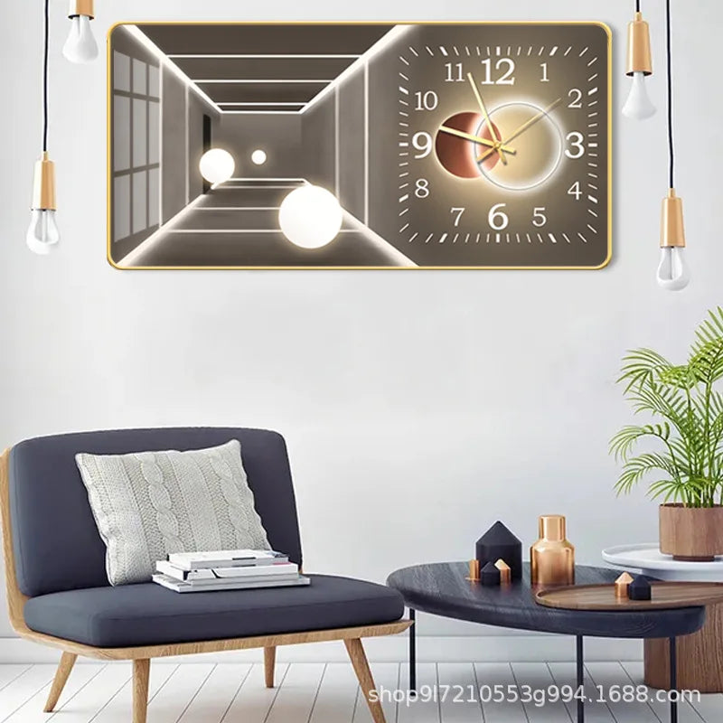 Light luxury fashion wall clock living room creative restaurant porch bedroom decorative painting silent hole free wall clock Oasis Select