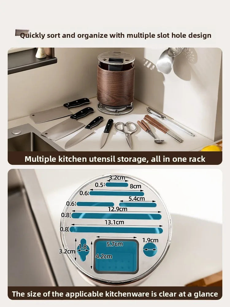 Multifunctional Rotating Kitchen Knife Holder with Chopstick Barrel Countertop Organizer Storage Rack for Knives & Utensils Oasis Select