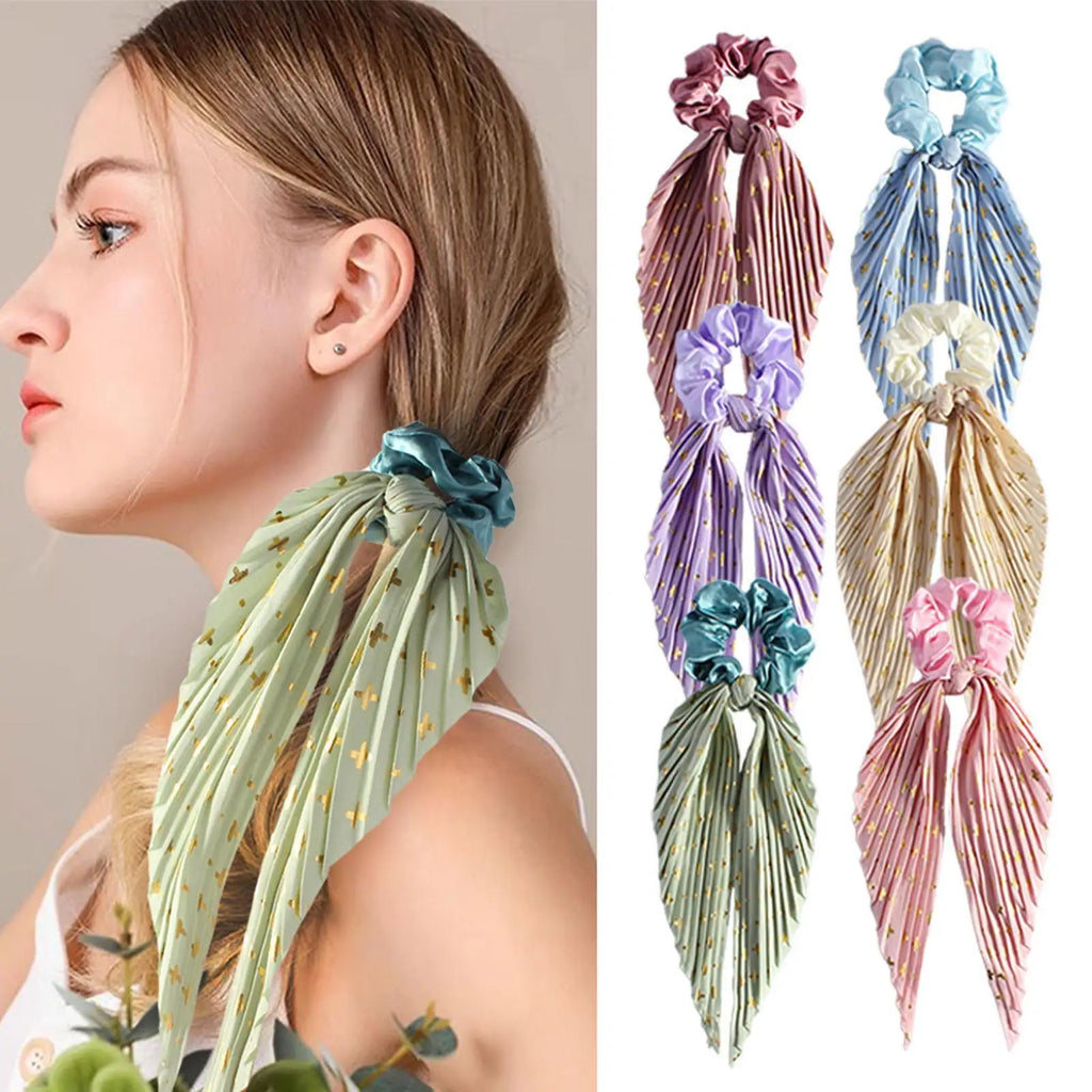 Hair Ropes Flower Print Scrunchies Long Hair Rope Hair Ties For Women Ponytail Scarf Sweet Elastic Hair Band Hair Accessories Oasis Select