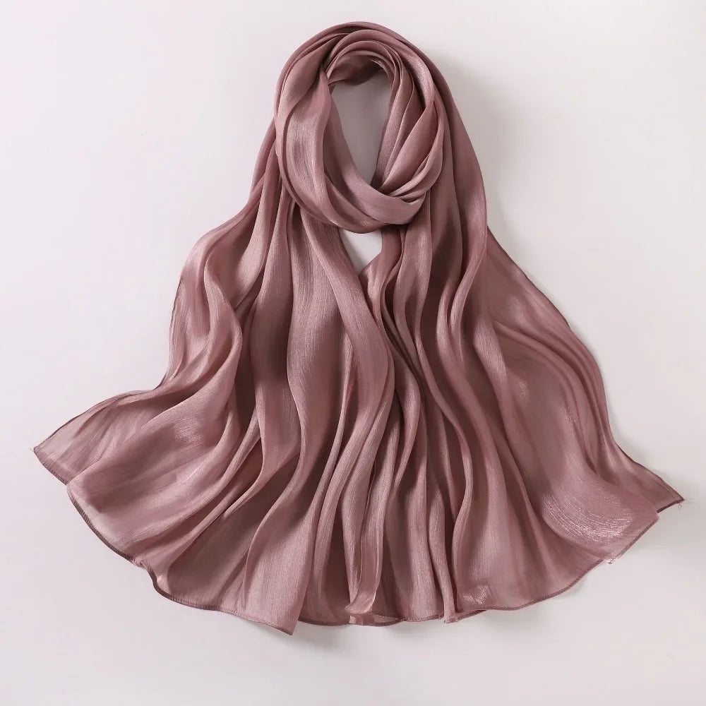 Fashion Solid Color Silk Scarf Chiffon Shining Chiffon Hijab Veil Soft Long Sunscreen shawl Outdoor Oasis Select D