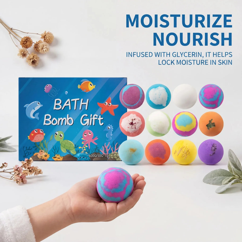 New 2026 Kids Bath Bombs Gift Set 12 PCS Toy Bath Bomb Surprise Ocean Toys Colorful Fizzing Moisturizing Fun Bathing Gift 600g Oasis Select