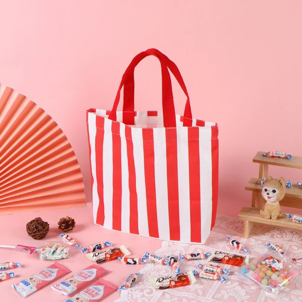 Colorful Striped Canvas Bag Large Capacity Handbag Children's Birthday Gift Bags Women Shopping Handbags Commuter Bento Tote Bag Oasis Select Red 1 other