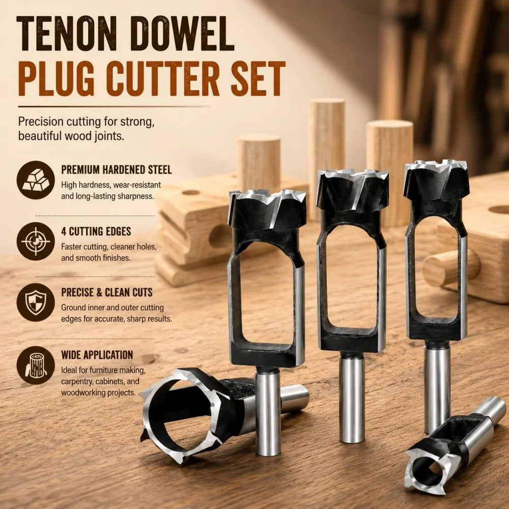 JUSTINLAU Straight And Round Wood Plug Hole Cutter Plug Cutting Drill Take Steel Knife Log Tenon Cork Woodworking Drilling Tools Oasis Select