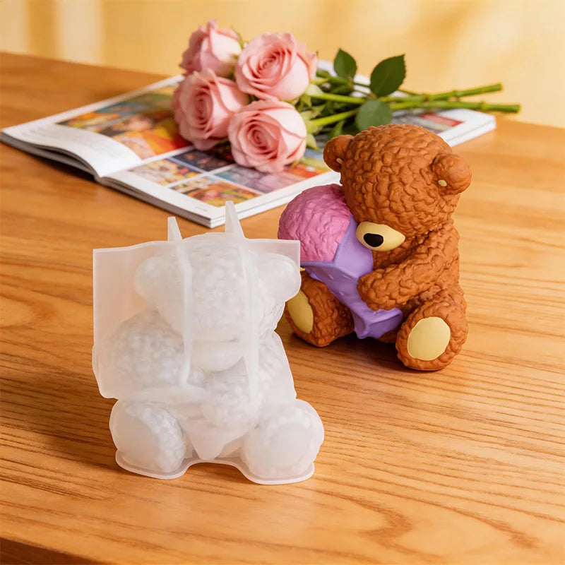 3D Bear Silicone Mold Heart Bouquet Shape Candle Soap Resin Plaster Chocolate Mold for DIY Craft Home Decor Gift Oasis Select