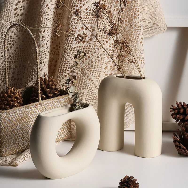 Nordic Geometric Creative Art Plain Germ Dried Flower Ceramic Vase Homestays Vases Oasis Select