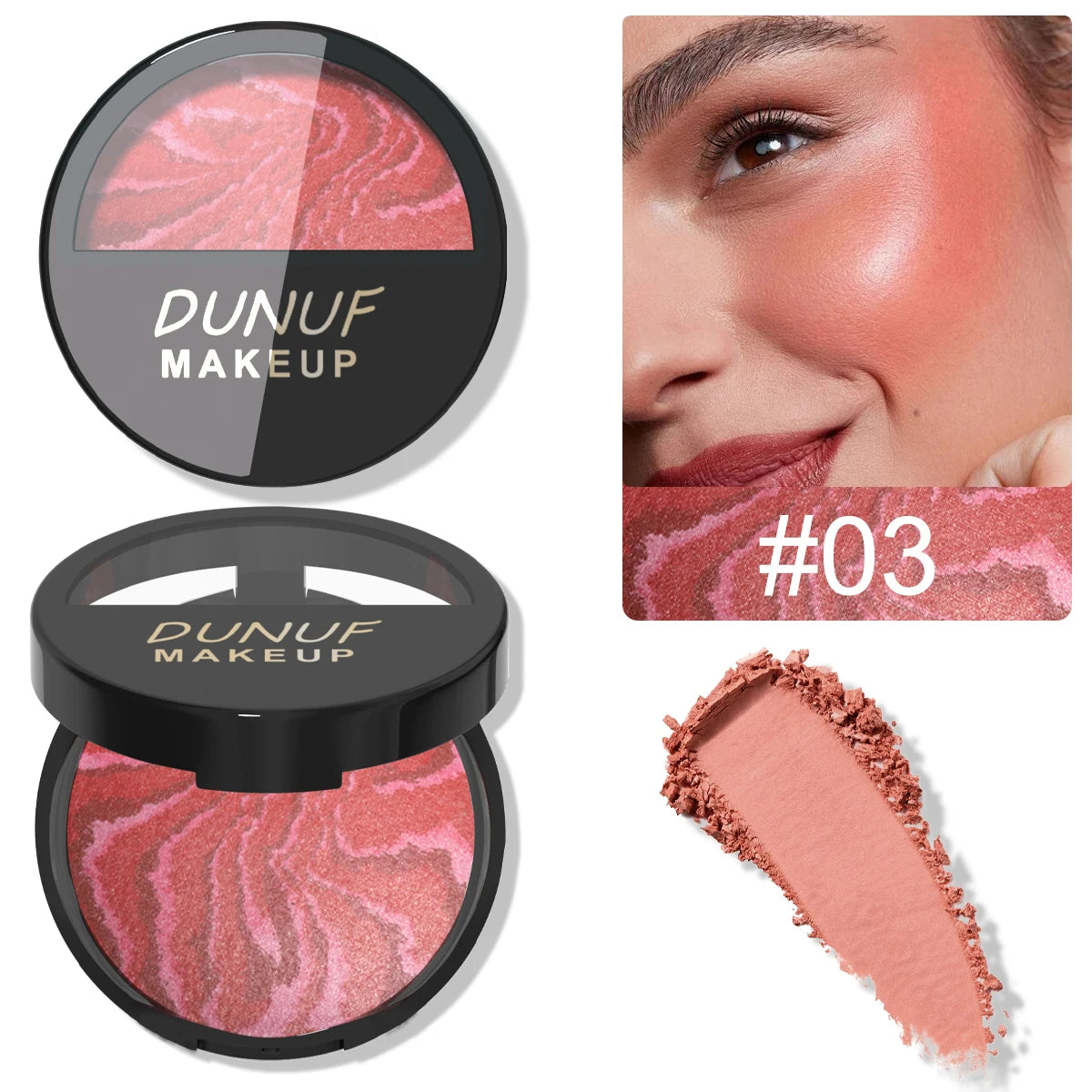 DUNUF 3-Tone Baked Blush Palette – Waterproof & Long-Lasting
