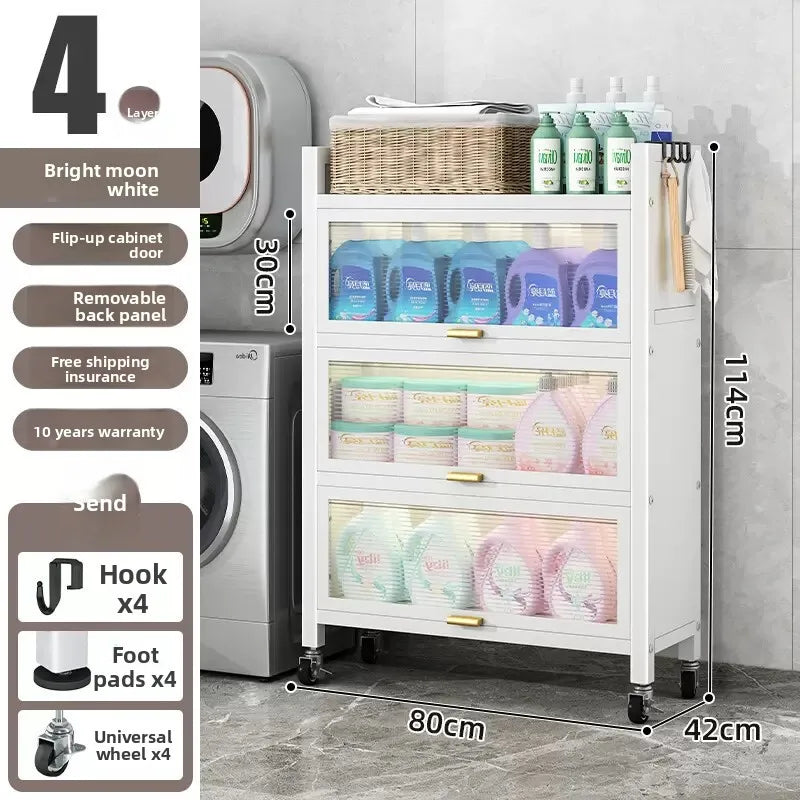 Toilet rack Floor-to-ceiling multi-functional dustproof laundry detergent Cosmetics Bathroom storage Balcony storage cabinet Oasis Select White 80CM