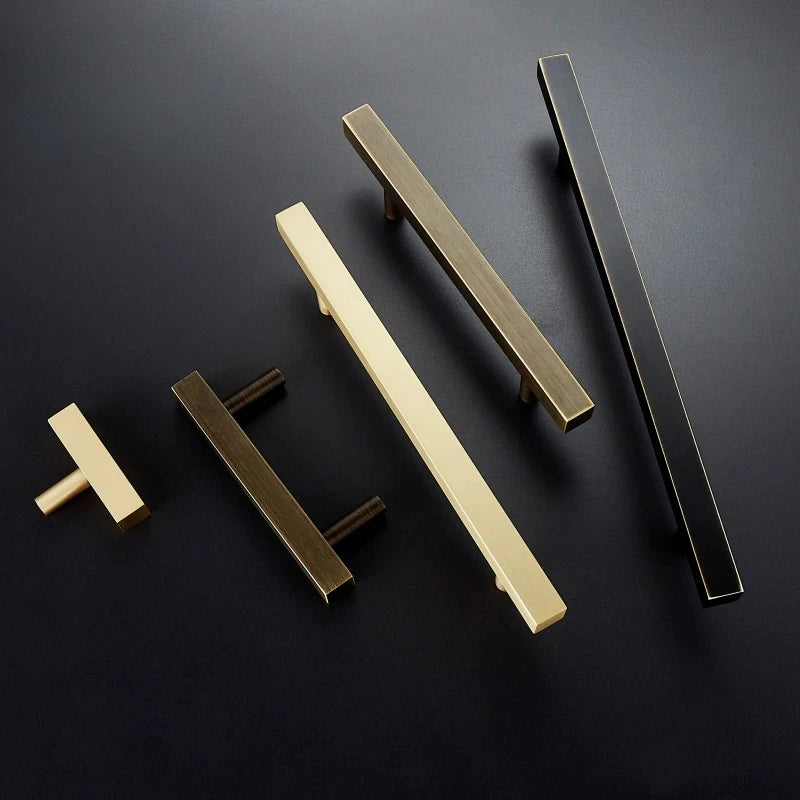 Brass Furniture Handles Modern Wardrobe Dresser Cupboard Drawer Cabinet Door Long Square Black/Gold Pulls Knobs Oasis Select