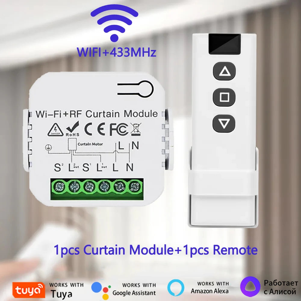 WiFi Smart Curtain Switch Tuya Electric Rolling Shutter Door Controllers 433MHz APP Remote Smart Life App For Google Home Alexa Oasis Select 1Curtain 1Controller