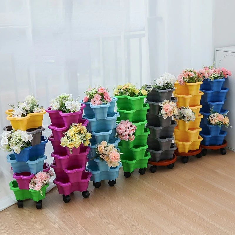 6-Tier Vertical Stackable Flower Pot Plastic 3D Space-saving Strawberry Vegetable Planter Container Garden Balcony Planting Pot Oasis Select
