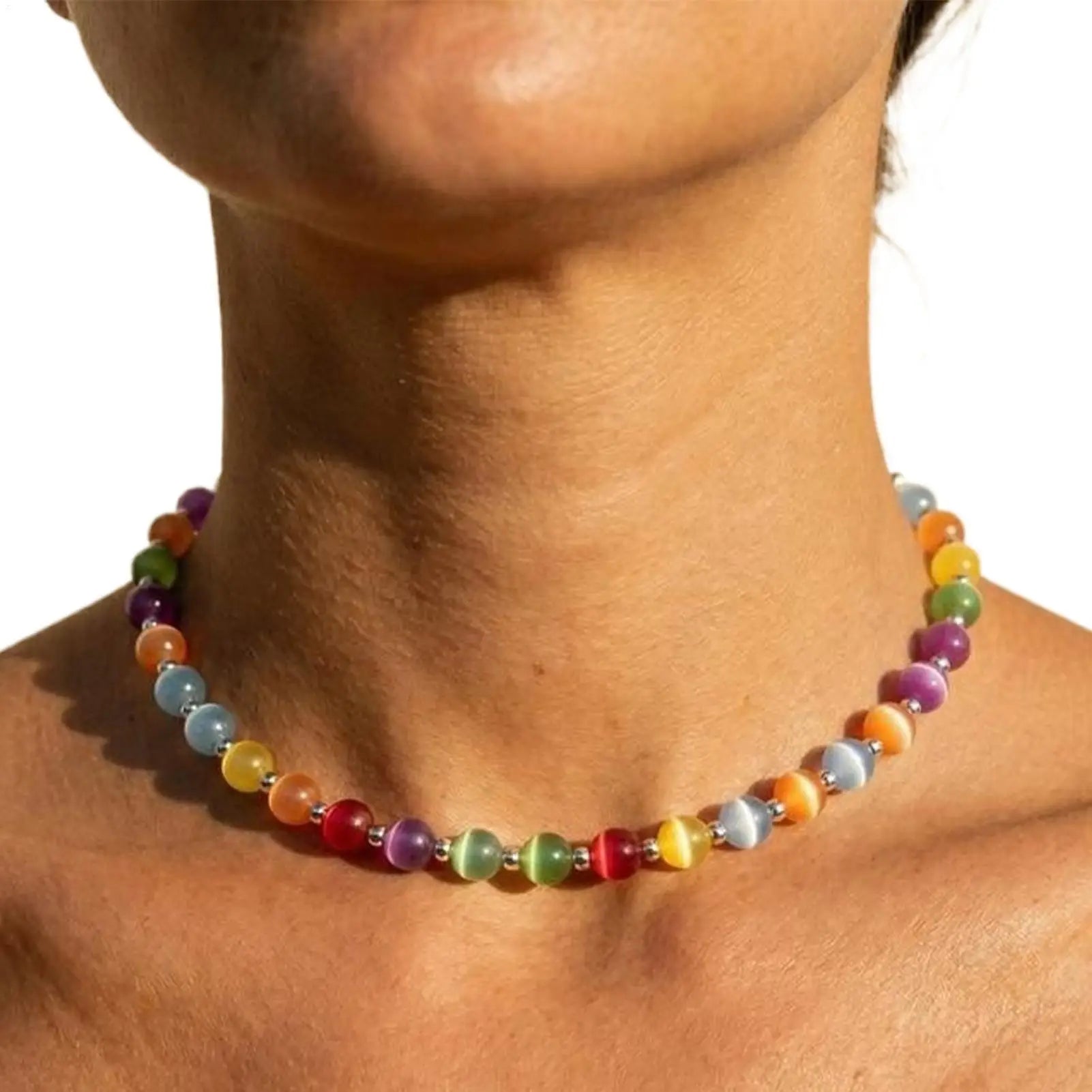 Rainbow Beaded Choker UV Reactive Stackable Necklace Bracelet Jewelry Color Shifting Beads Bracelet Necklace Neck Jewelry Oasis Select