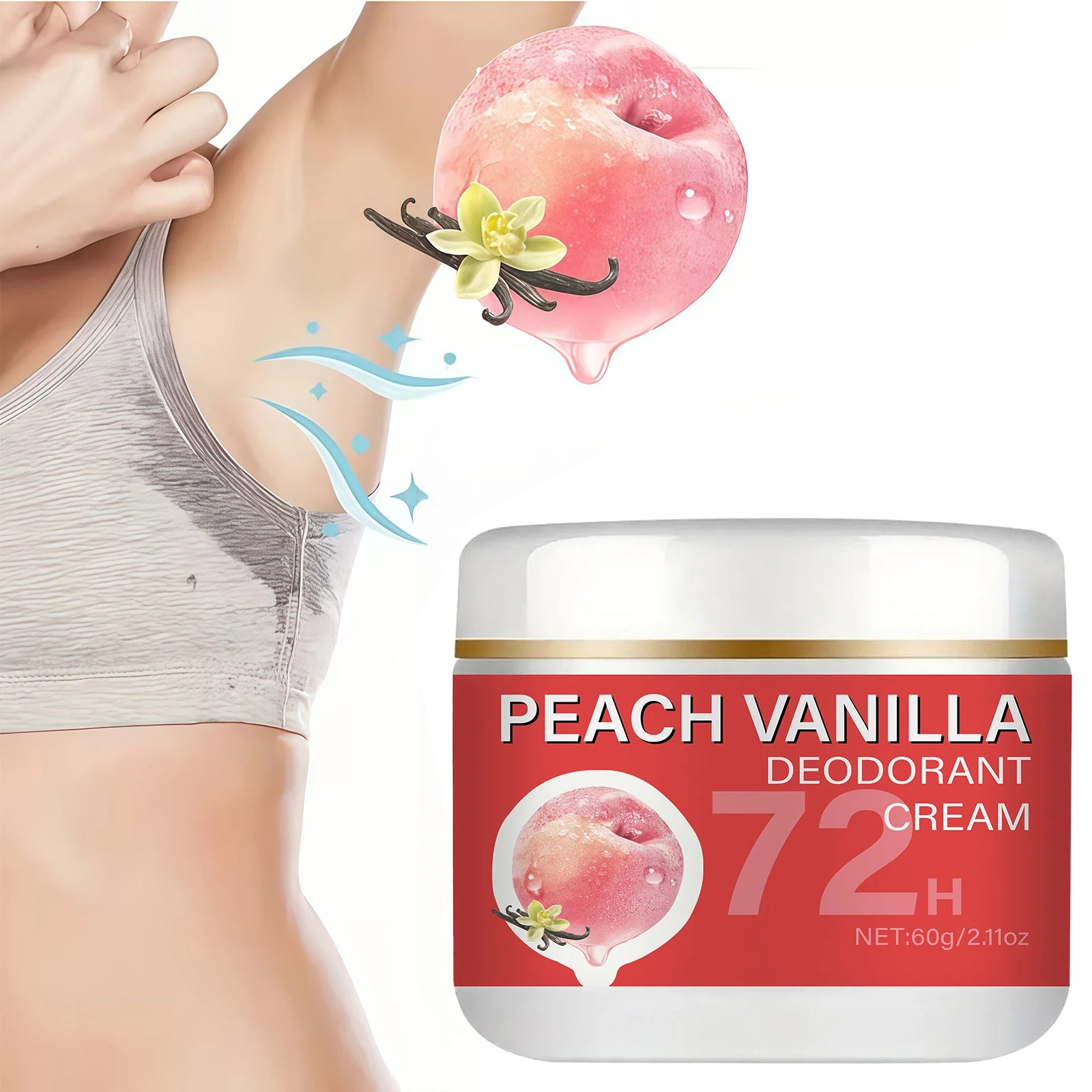 Peach Underarm Deodorant Cream – 72-Hour Freshness for Women