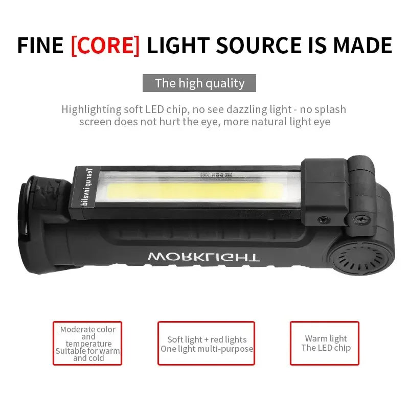 Folding LED Work Light Portable Spotlight with Magnetic Base Clip USB Charging Repair Torch Movable Work Light Flashlight Oasis Select