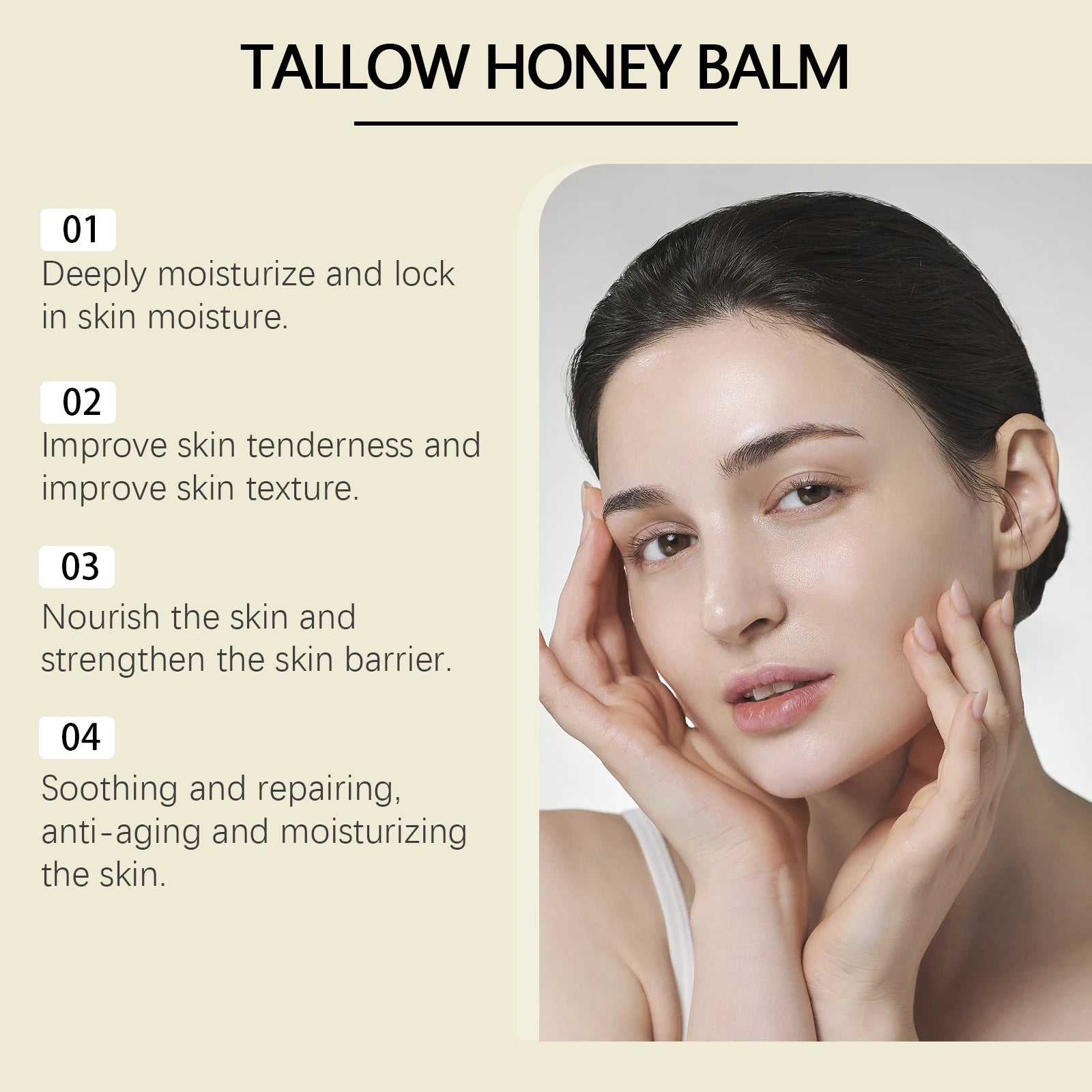Beef Tallow Honey Balm Moisturizing Hydrating Face Cream Body Lotion Fades Fine Lines Tighten Soothen Brightening Facial Skin Oasis Select