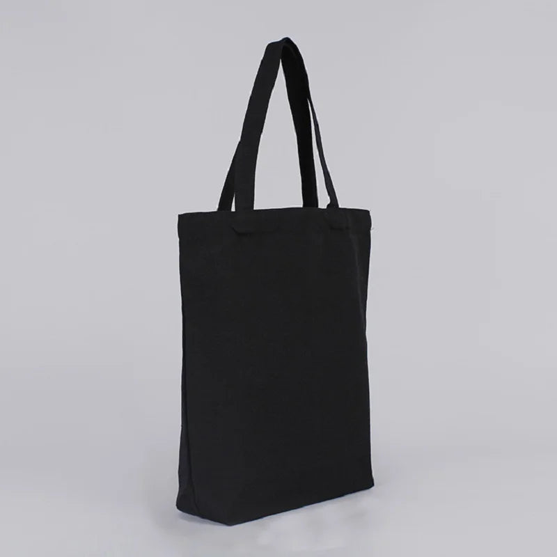 Black Canvas Tote Cotton Bags Large Capacity Handbag Folding Cosmetic Bag Student Shoulder Bags Canvas Shopping Bag Oasis Select