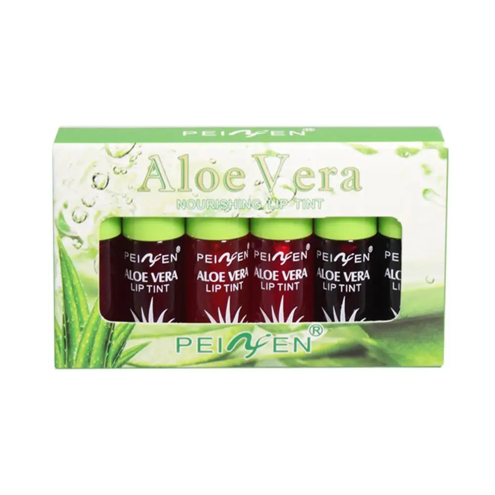 6 Color Lip Tint Stain Set Plumping Liquid Lipstick Aloe Vera Watery Lip Stain Lip Gloss Multi-use Moisturizing Lip & Cheek Tint Oasis Select A