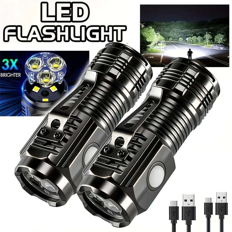 Mini Powerful 3 LED Flashlight USB Rechargeable Built-in Battery Torch 5 Modes Waterproof Lamp with Tail Magnet Tactical Lantern Oasis Select