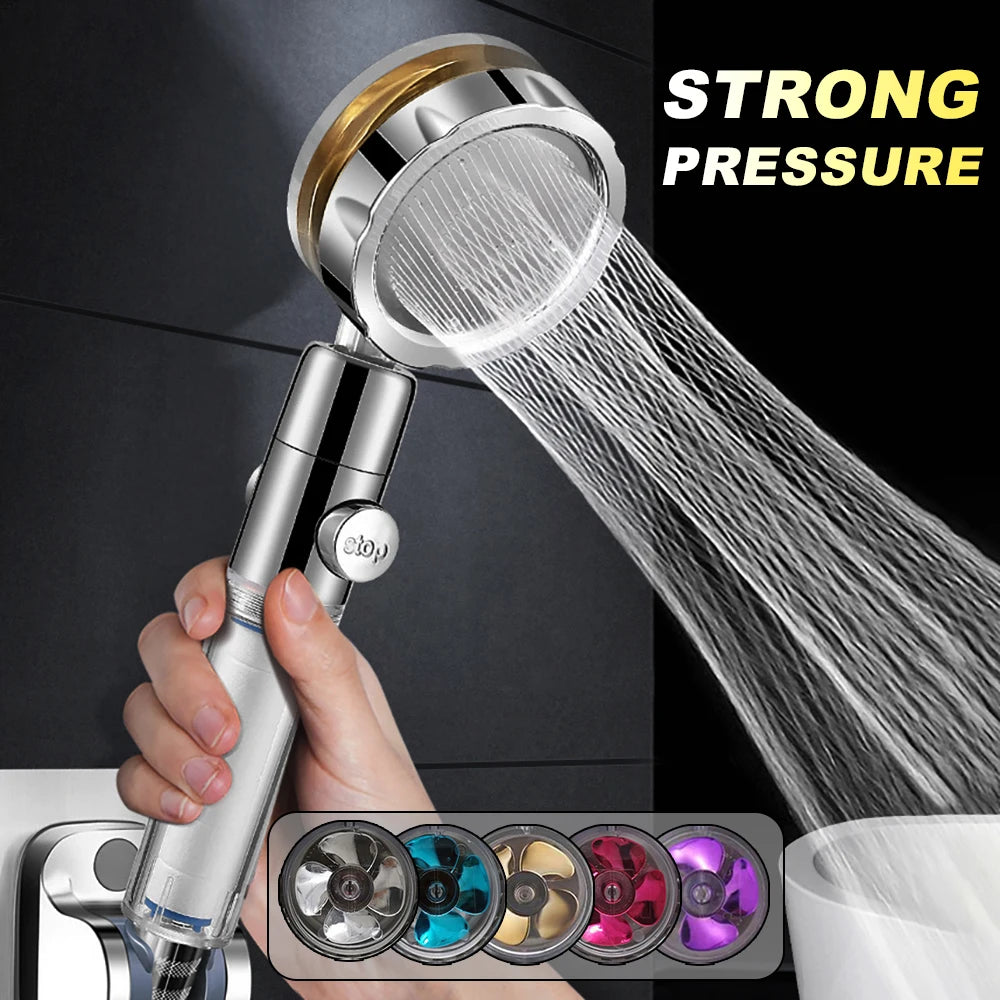 Powerful Pressurized Shower Set Fan Filter Showerhead One Touch Water Stop Sprayer Water Saving Handheld Showerheads Oasis Select