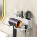 1pc Hair dryer storage rack, non perforated bathroom wall mounted bracket, bathroom air duct storage Oasis Select White