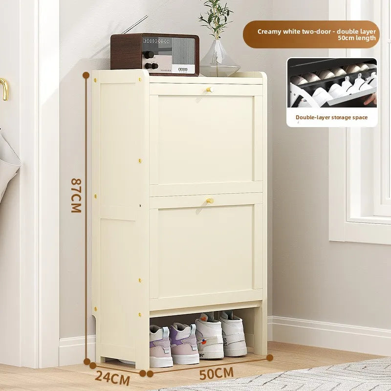 Ultra-thin shoe cabinet 17cm household door economical simple modern storage cabinet narrow large capacity tipping bucket Oasis Select White double 2-50