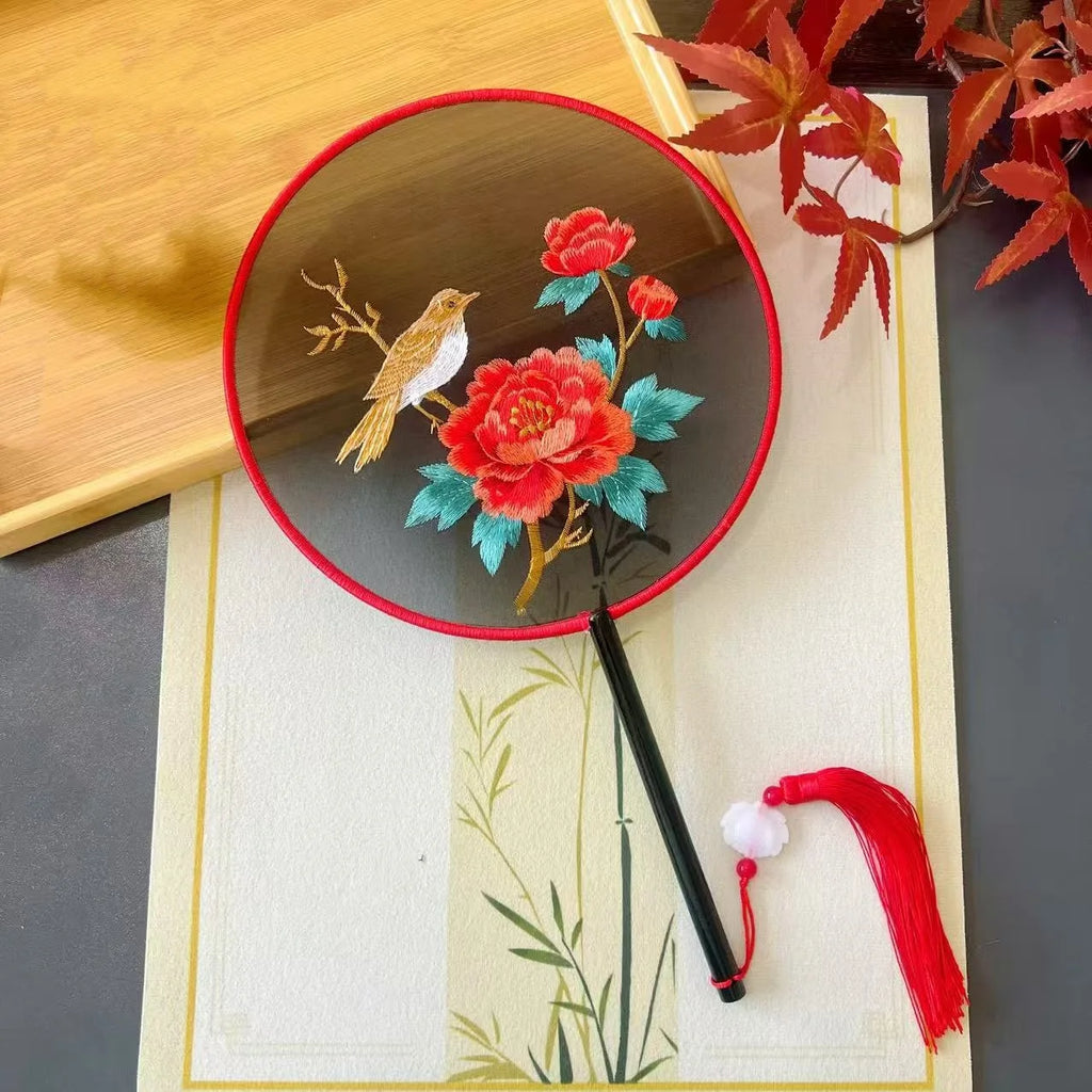 Chinese Silk Round Fan Double-sided Floral Embroidery Hand Fans