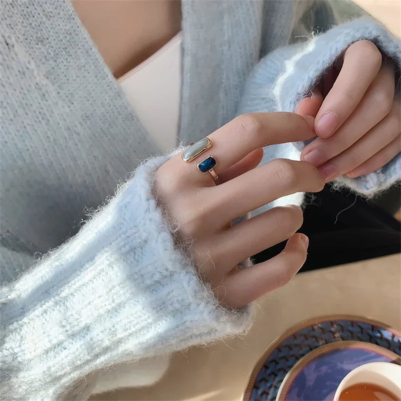 Fashion Retro Gold Double Oil Drop Women's Open Ring Geometric Gold Metal Ring Wedding Jewelry Birthday Gift Oasis Select