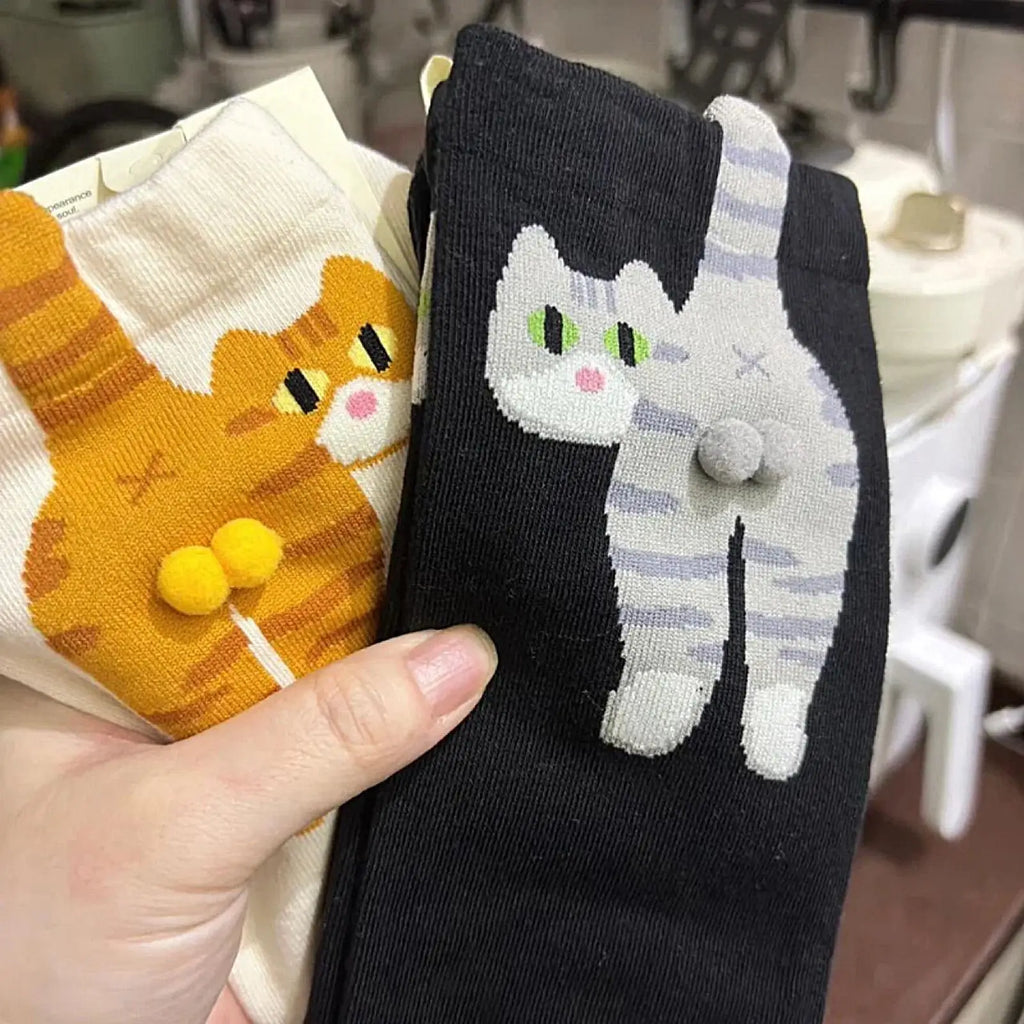 Cat Lover Socks Funny Cat Crew Socks With Balls Breathable Supplies Adorable Hosiery Cartoon Cats Pattern Middle Calf Socks Oasis Select