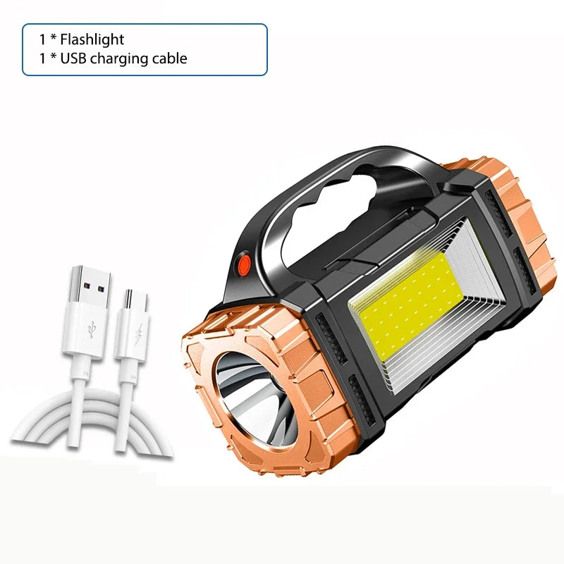 High Power Rechargeable LED Flashlight Multifunctional Portable Light with Side Light Waterproof Multiple Lighting Modes Oasis Select Gold