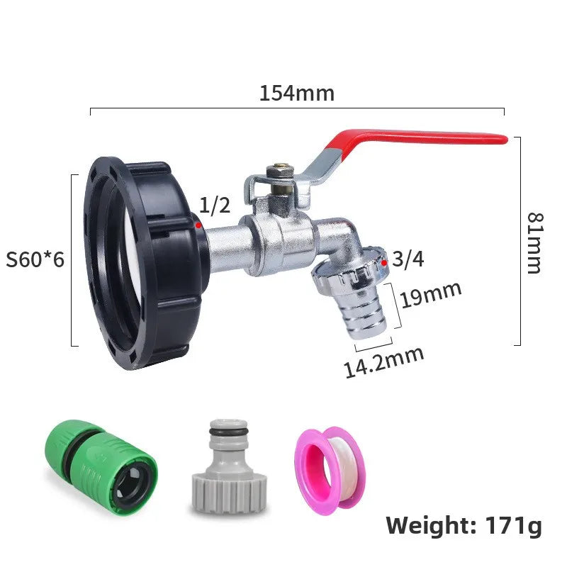 Durable IBC Tank Tap Adapter S60*6 Coarse Thread to 1/2'' 3/4'' Connector Replacement Valve Garden Home Valve Fitting Faucet Oasis Select H