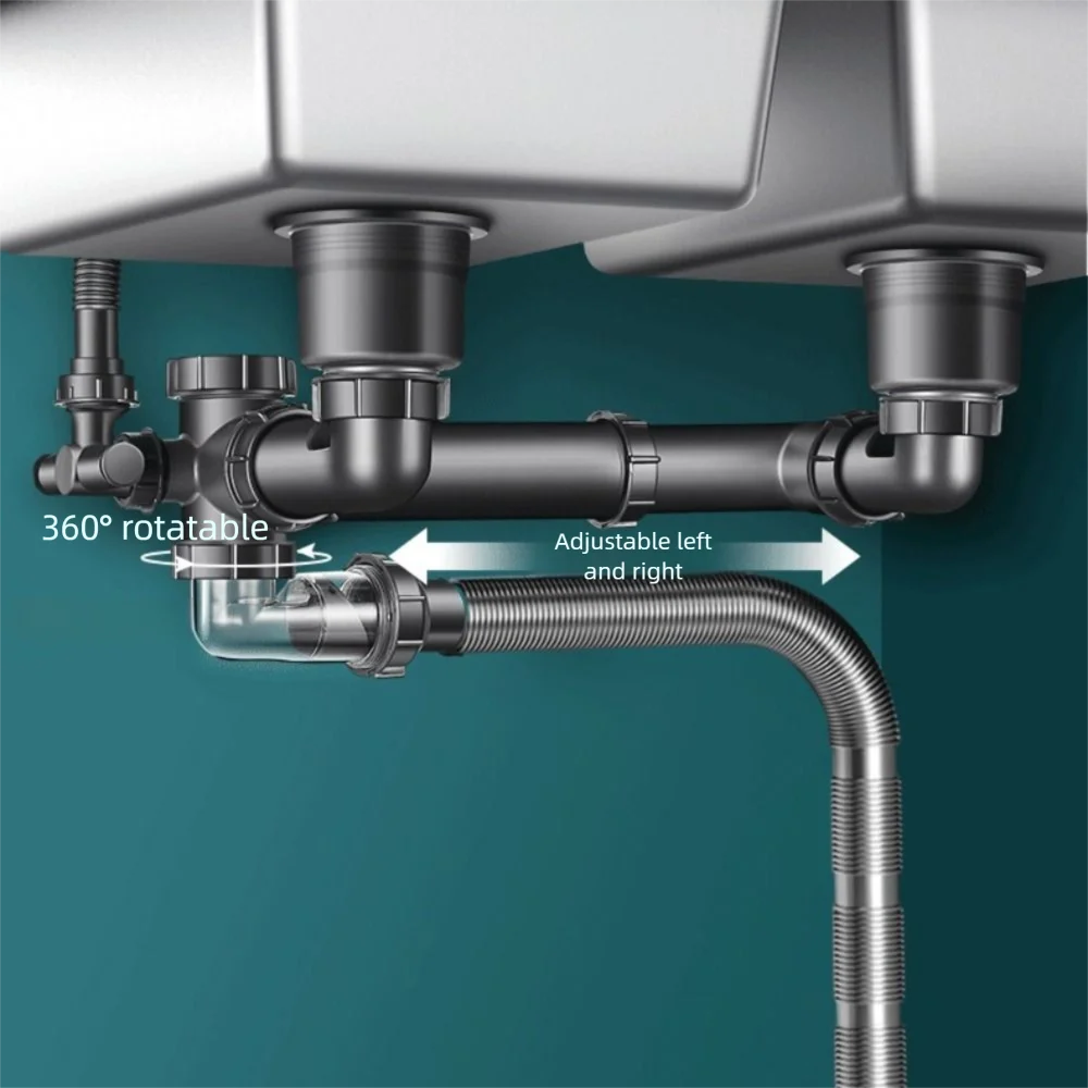 Plastic Sink Drain Pipe Set Easy Install Space Saving Sewer Replacement Pipe Single/Double Bowl Anti-Leak Drainage Kit Kitchen Oasis Select