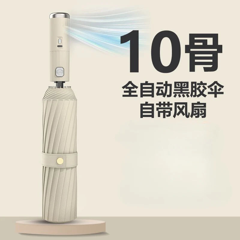 Come with fan umbrella ten bones automatic folding sunblock shade double cooling rain and sunshine fan umbrella Oasis Select