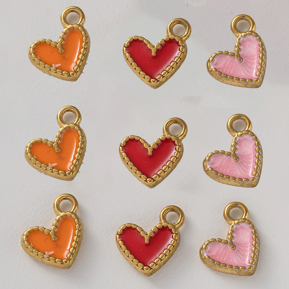 5pcs Gold Stainless Steel Pink Heart Enamel Charms Dangle Pendant for DIY Bracelet Necklace Earrings Supplies Jewelry Making Oasis Select